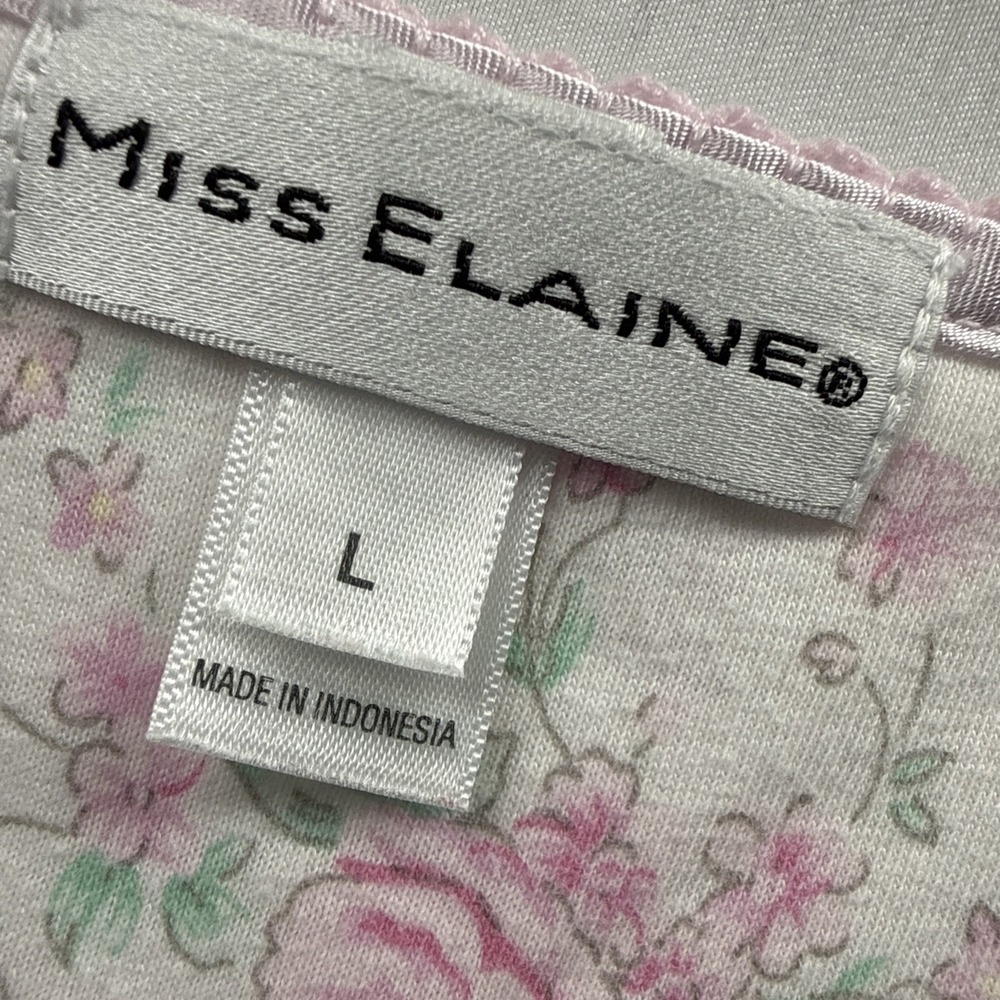 Miss Elaine Women's Nightgown Size Large Pink White Floral Cap Sleeves Pullover - Picture 2 of 8